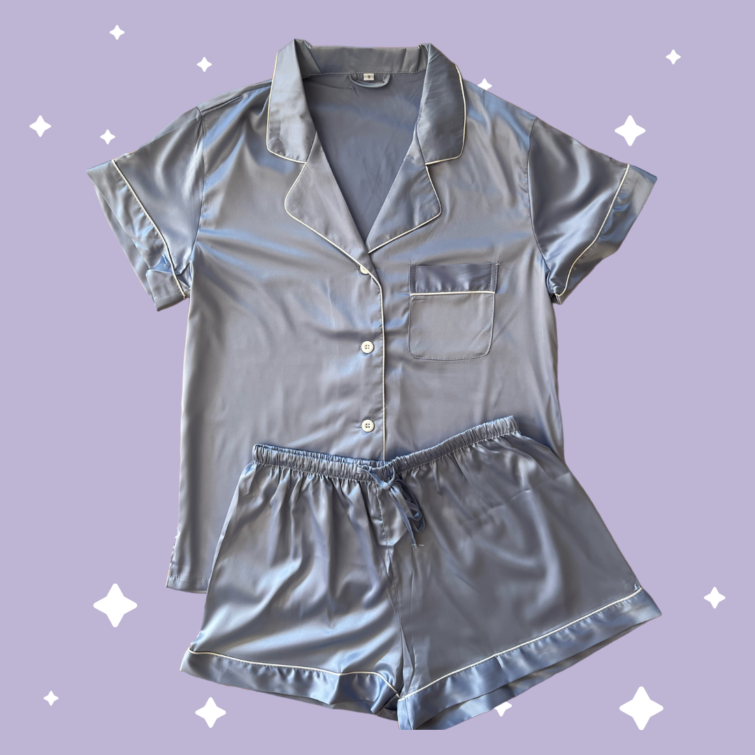 Satin Pyjama Sets - Dusty Blue