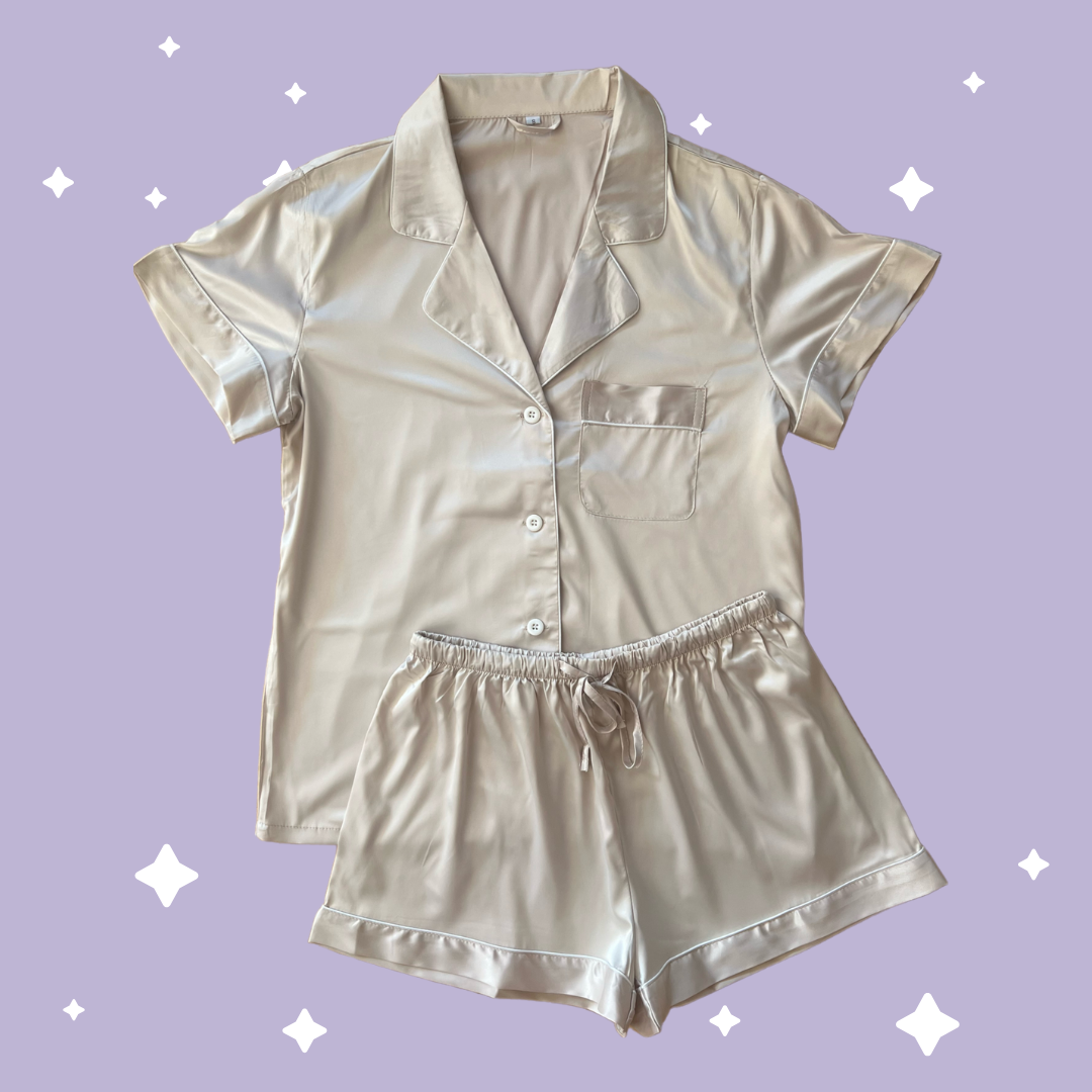 Satin Pyjama Sets - Pale Champagne