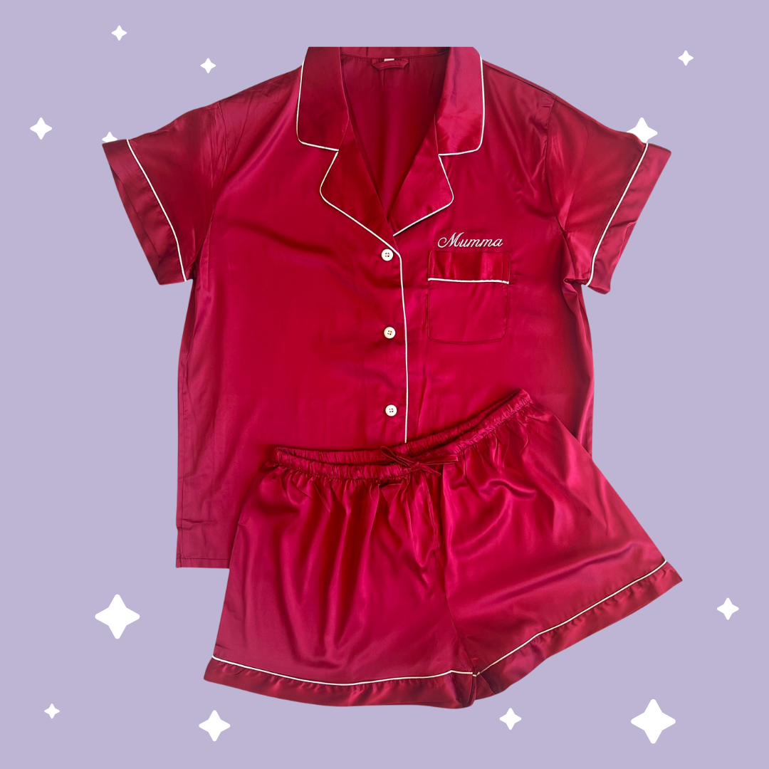 Satin Pyjama Sets - Dark Red