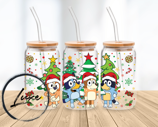 16oz Tumbler #055 - Blue Dog Christmas
