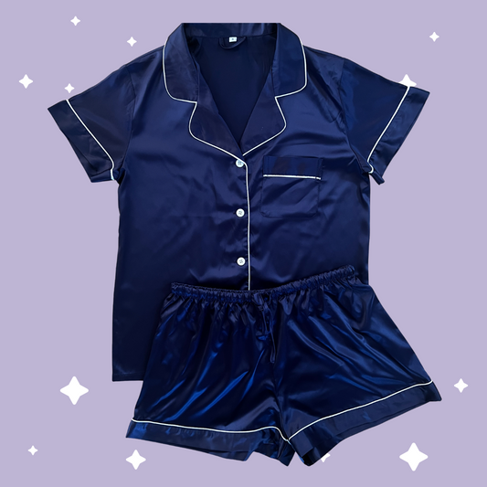 Satin Pyjama Sets - Navy
