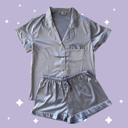 Satin Pyjama Sets - Dusty Blue