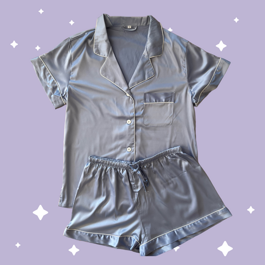 Satin Pyjama Sets - Dusty Blue