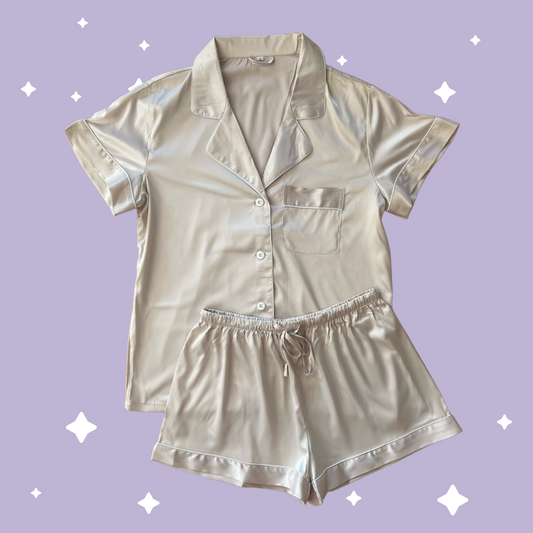 Satin Pyjama Sets - Pale Champagne
