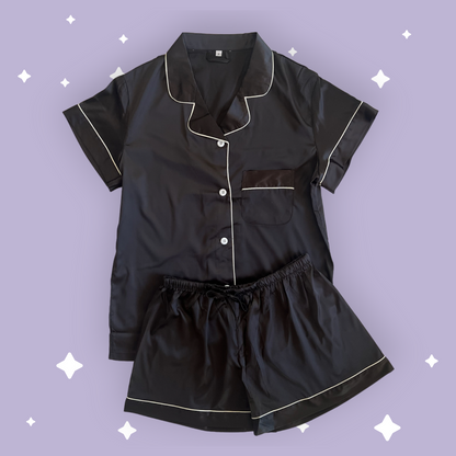 Satin Pyjama Sets - Black